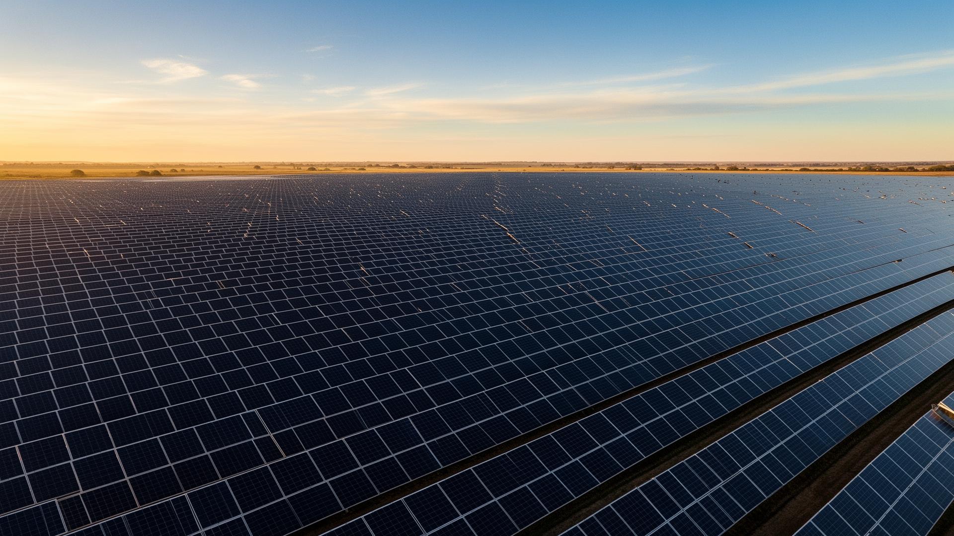 Solar plant at dusk with storage container
