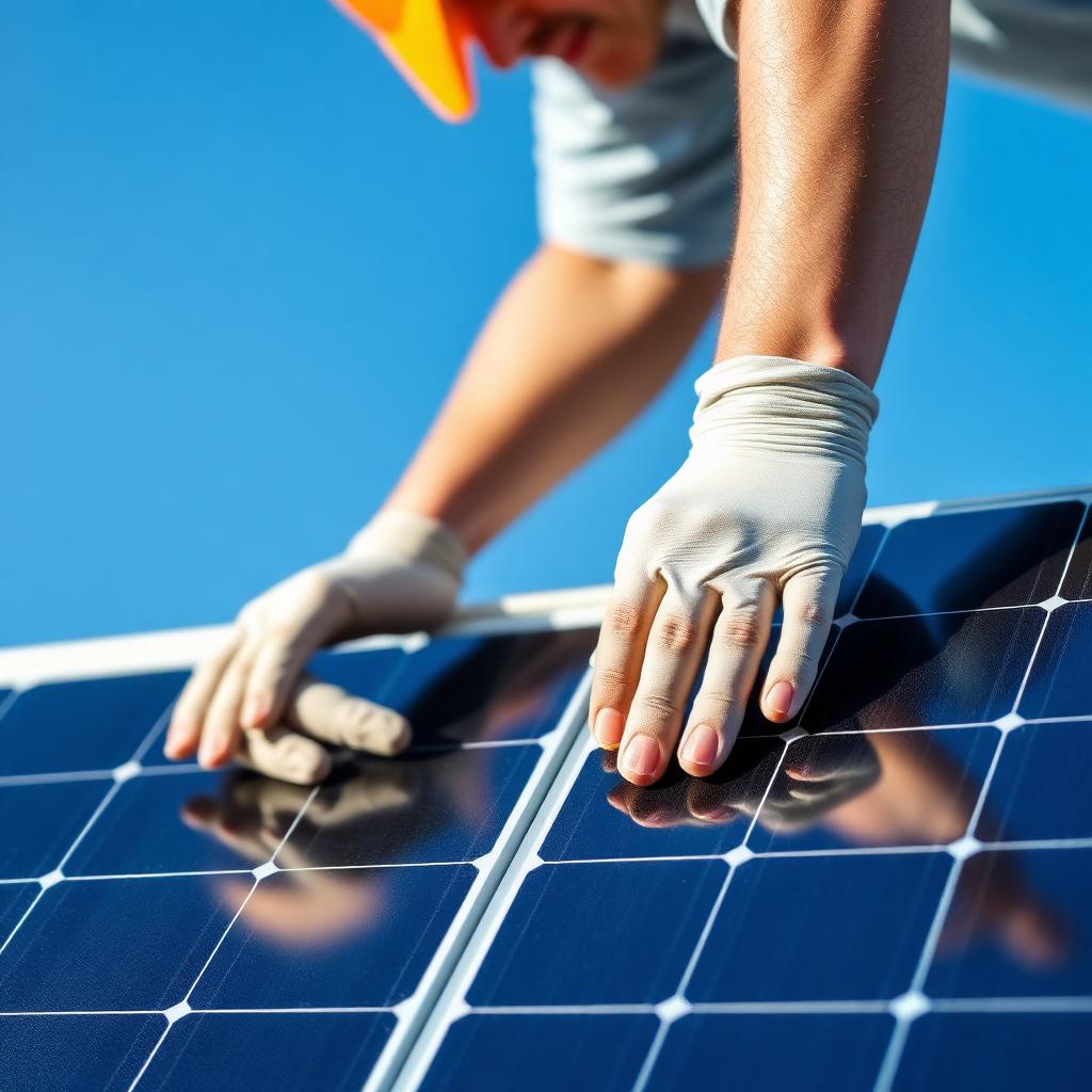 Crew installing solar modules on a rooftop